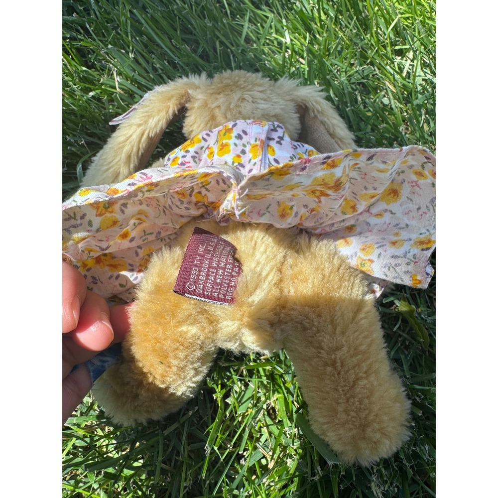 Ty Attic Treasures Shelby the Bunny Plush Tan in Floral Dress 1993 Vintage - Picture 5 of 6
